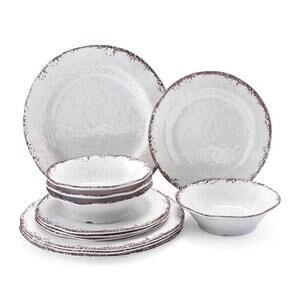 LEHAHA Vintage White Melamine Dinnerware set-12 Piece